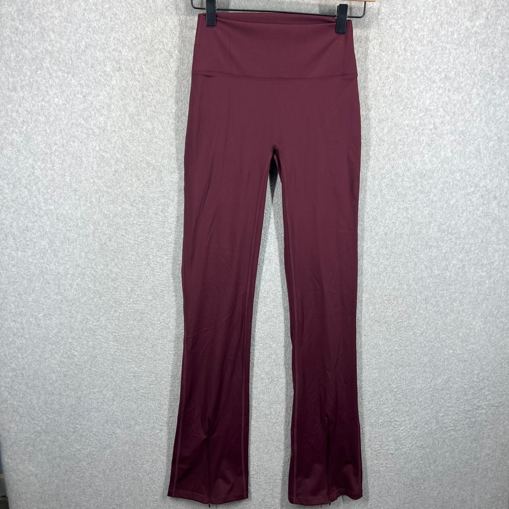 SSYS The Label Flare Leggings Womens S Burgundy High Waist Ankle Zip EUC